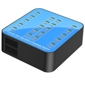 Многопортовое зарядное устройство на 40 портов Addap WLX880A, USB QC+Type-C PD | зарядная док станция на 400Вт, 60А, голубая