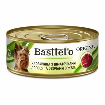Вологий корм Basttet`O Original для собак з яловичиною та шматочками лосося з овочами в желе 85г
