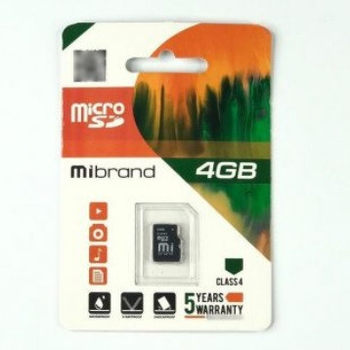 Карта памяти Mibrand microSDHC 4GB Class 4 для смартфонов и планшетов флешка для хранения данных (TOR-JUG_22B)