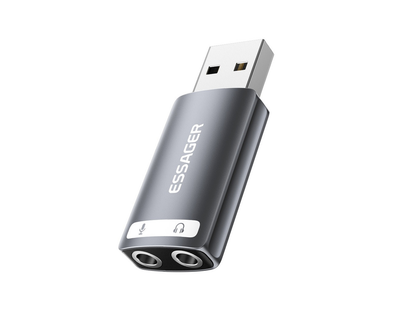Внешняя USB звуковая карта Essager ES-OTG21на двойной 3,5мм, для ПК,ноутбуков, PS4, PS5
