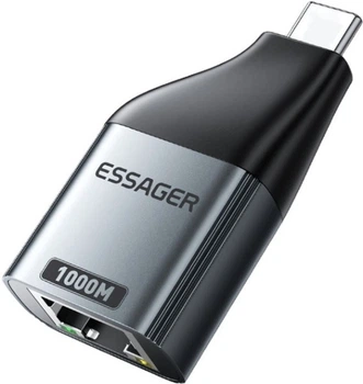 Сетевой адаптер Essager ES-OTG22 гигабитный, RJ45 to Type-C 1000Mbps Grey