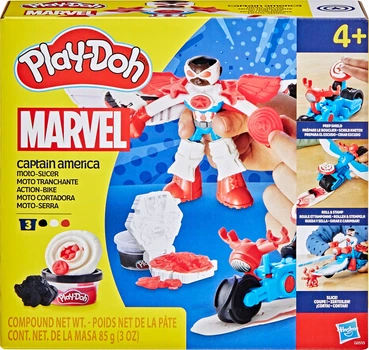 Zestaw kreatywny z masą plastyczną Hasbro Play-Doh Marvel Capitan America z motocyklem (G0555) (5010996280008)