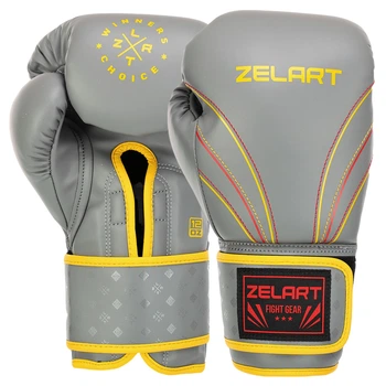 Перчатки боксерские Zelart BO-3843 10 унций Серо-желтый