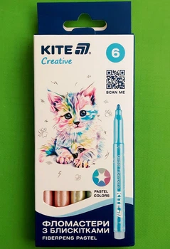 Фломастери з блискітками. Creative пастель (K-1148), 6 кольорів. Kite
