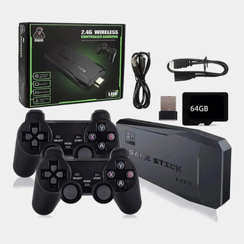 Безпроводная игровая приставка для телевизора Data Frog M8 64G 4К HDMI консоль Game Stick Lite с двумя беспроводными джойстиками 10000 игр Dendy Sega Game Boy Nintendo PlayStation 1 Retro