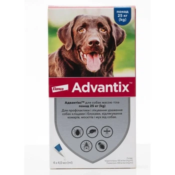Адвантікс (Advantix) Bayer, краплі від бліх, кліщів, комарів для собак вагою 25 - 40 кг, 1 піпетка