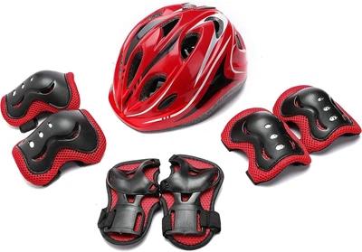 Комплект шолом та захист Sports Helmet розмір S-M Червоний 4-15 років з регулюванням по об'єму (F18476/C34590)