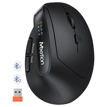 Мышь MEETION 2.4 G+Bluetooth Office Vertical Mouse BTM008 |800-1200-1600-2400dpi, 400h, Type-C charging| черная
