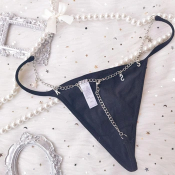 Жіночі сексуальні трусики стрінги з підвісками Sexy One Size чорний (8-190)