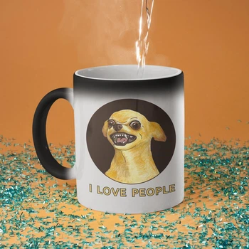 Чашка хамелеон з принтом "I Love People" на подарунок для друга, подруги, хлопця, дівчини керамічна 330 мл біла