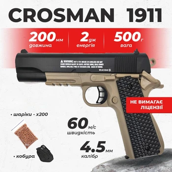 Пневматический пистолет Crosman Colt 1911 KIT (NOT CO2) с пулями с кобурой