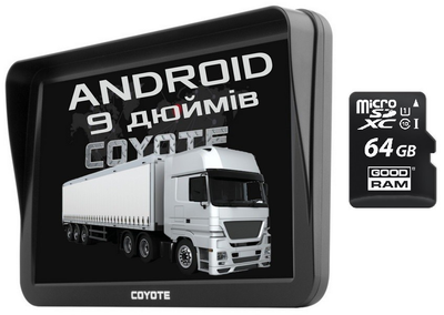 GPS Навігатор 9 дюймів COYOTE 1050 Master PRO 1gb 16gb на Андроїд GPS з Wifi для вантажівок та великих автомобілів + Карта пам'яті 64GB