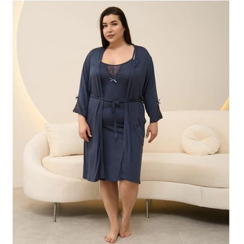 Ночная сорочка женская с халатом 4XL синяя 18566