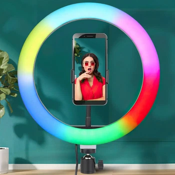 Светодиодная кольцевая RGB селфи-лампа 26 см для фото и видео съемки
