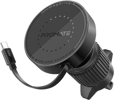 Автодержатель для телефона магнитный с беспроводной зарядкой MagSafе Promate MagDrive-R Black (magdrive-r)