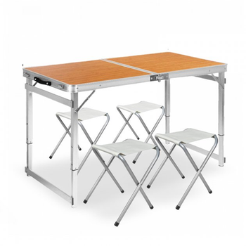 Стол для пикника усиленный раскладной с 4 стульями Folding Table Светлое дерево