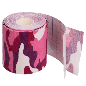 Кінезіо Тейп 7.5см х 5м спортивна тейп стрічка Kinesiology Tape, рожевий камуфляж