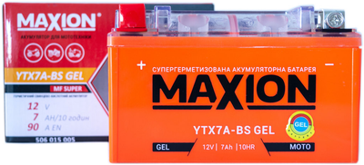 Аккумулятор мото 12v 7Ah 90А Maxion под болт (гелевой)