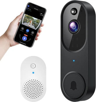 Wi-Fi Smart Door Bell с беспроводной камерой с обнаружением движения Черный