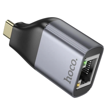 Адаптер Hoco UA35 (переходник USB-C to RJ45, 100 мб/с, Windows, MacOS, Linux, Android, Chrome OS) - Черный