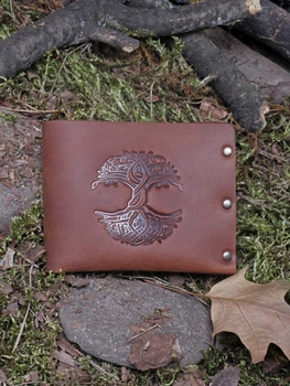 Кошелек на заклепках Turtle с тиснением Дерево жизни из натуральной кожи Crazy Horse Коричневый
