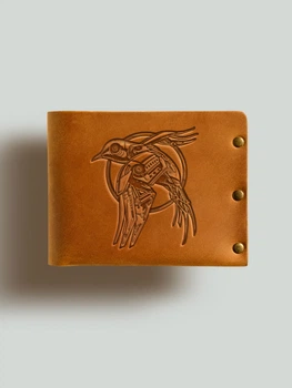 Кошелек на заклепках Turtle с тиснением Стальная ласточка из натуральной кожи Crazy Horse Рыжий