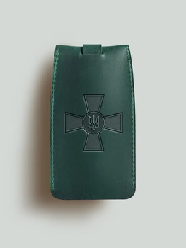 Ключница карманная Turtle Plaine размер L с тиснением Крест ВСУ из натуральной кожи Crazy Horse Зеленый