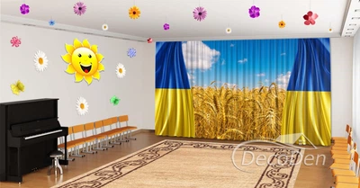Патриотические Фото Шторы в детский сад PHOTODECOR "Поле пшеницы и украинский флаг" 1 кв.м