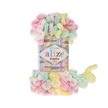 Пряжа для вязания Alize Puffy Color 5862 Розово-желто-бирюзовый