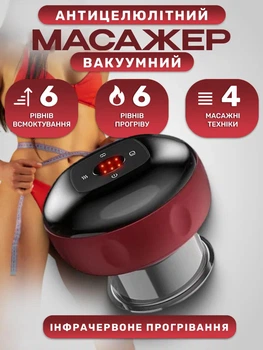 Антицеллюлитный массажер вакуумный с инфракрасным прогреванием для тела 12 режимов работы эффект баночного массажа для коррекции фигуры Красный
