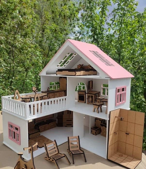 Комплект FlyShip toys Іграшковий Ляльковий будинок з меблями 32 позиції Біло рожевого кольору 550-1040