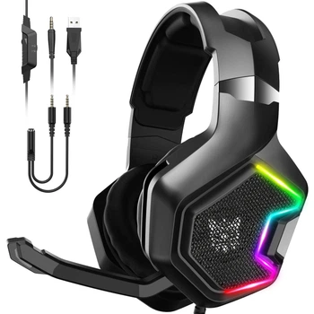 Игровые проводные наушники Onikuma K10 Pro с микрофоном и LED RGB подсветкой Black