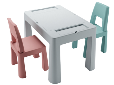 Дитячий пластиковий комплект меблів TEGGI MULTIFUN стіл + 2 стільця turquoise old rose grey сірий,рожевий,синій Tega Baby TI-011-174