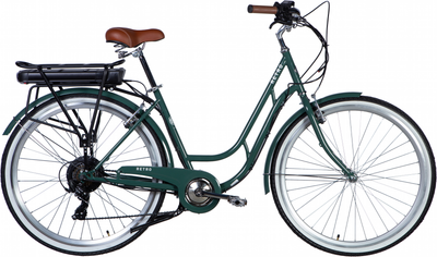 Електровелосипед Dorozhnik eRETRO Vbr FR 19" 28" ST 36 В 12.5 Аг 500 Вт з кріпл. до багажної. задній з крилом St з багажником задн. St 2025 Зелено-сірий (ELB-D-28-069)