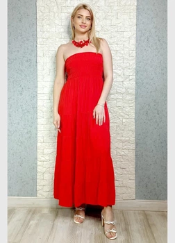 Сарафан максі А-силуету зі штапелю червоний New Collection S-L 14-7304