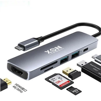 Док-станция XON SmartHub 6 в 1 (HDMI, SD/TF, Type-C, USB3.0, USB2.0) Серый (UHCHP062312G 5160)