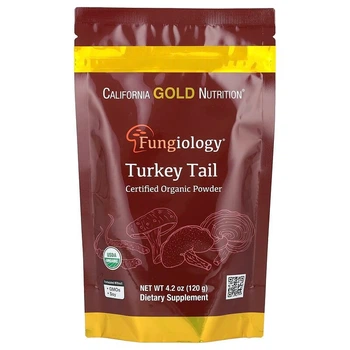 Траметес разноцветный California GOLD Nutrition, Fungiology "Turkey Tail Powder" органический гриб трутовик в порошке, 2000 мг (120 г / 4,2 унции)