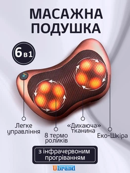 Массажная подушка 6в1 для шеи, головы, поясницы, бедер, живота и стоп Jenix Massage Pillow, роликовый массажер 8 роликов