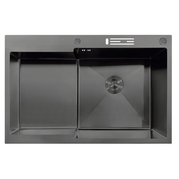 Кухонная мойка MIXXUS MH7849R-HK NANO-BLACK графит из нержавеющей стали с левым глубоким крылом и подставкой под ножи интегрированная (MX1938)