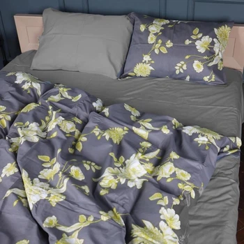 Комплект постельного белья Mirson Семейный 2 x 143x210 см 22-1387 Gray Flowers Сатин (2200010473155)