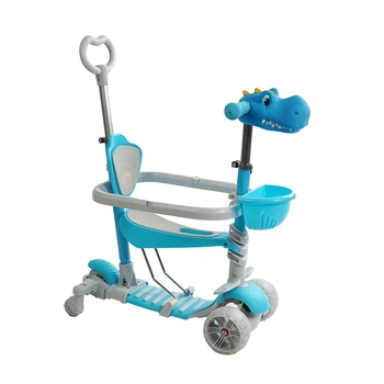 Трехколесный самокат Best Scooter P-92401 с сиденьем, ручкой управления и бампером, Голубой с динозавром