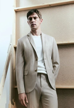 Чоловічий однобортний піджак Slim Fit H&M (58247) L Бежевий