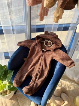 Дитячий комбінезон Teddy на флісі весний 15°+ з капюшоном шоколадний 56-62 см