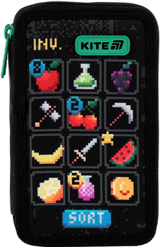 Пенал шкільний без наповнення Kite Pixel Game 2 відділення 20x12x4.5 см Чорно-сірий (K25-623-2)