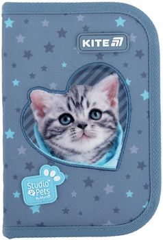 Пенал шкільний без наповнення Kite Studio Pets 1 відділення 2 відвороти 20.5х14х4 см Сіро-блакитний (SP25-622-3)