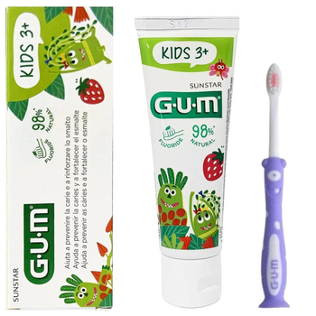 Набор GUM Kids Зубная паста-гель 50 мл для детей от 3-х лет и Зубная щетка Monster мягкая фиолетовая