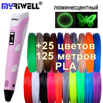 3D ручка рожева Myriwell 2 RP100B комплект ПЛА пластику 25 кольорів 125 метрів