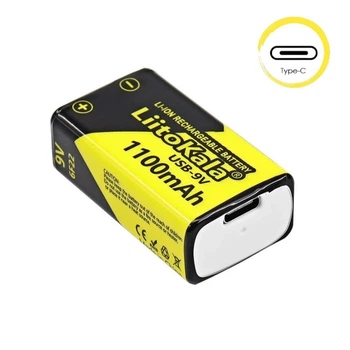 Батарейка LiitoKala Крона 6f22 аккумуляторная, зарядка через USB Type-C, 9V/1100mAh