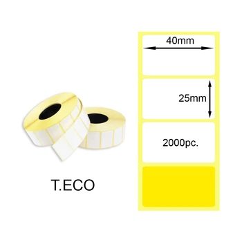 Желтая термоэтикетка 40x25 мм 2000шт. YELLOW Т.ЕКО (T.ECO Thermal Labels)