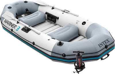 Надувная лодка трехместная Intex 68373 Mariner 3 Set, 297х127х46 см, 2-х камерная (весла, ручной насос) (Intex_68373)